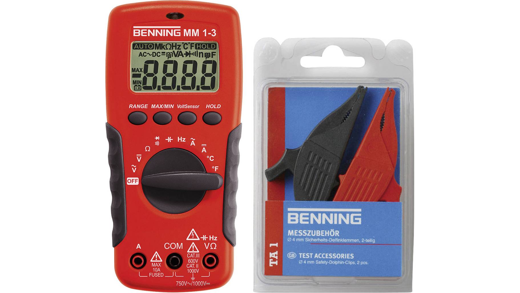 Benning MM 1-3 + Set TA 1 Hand-Multimeter digital CAT II 1000 V, CAT ...