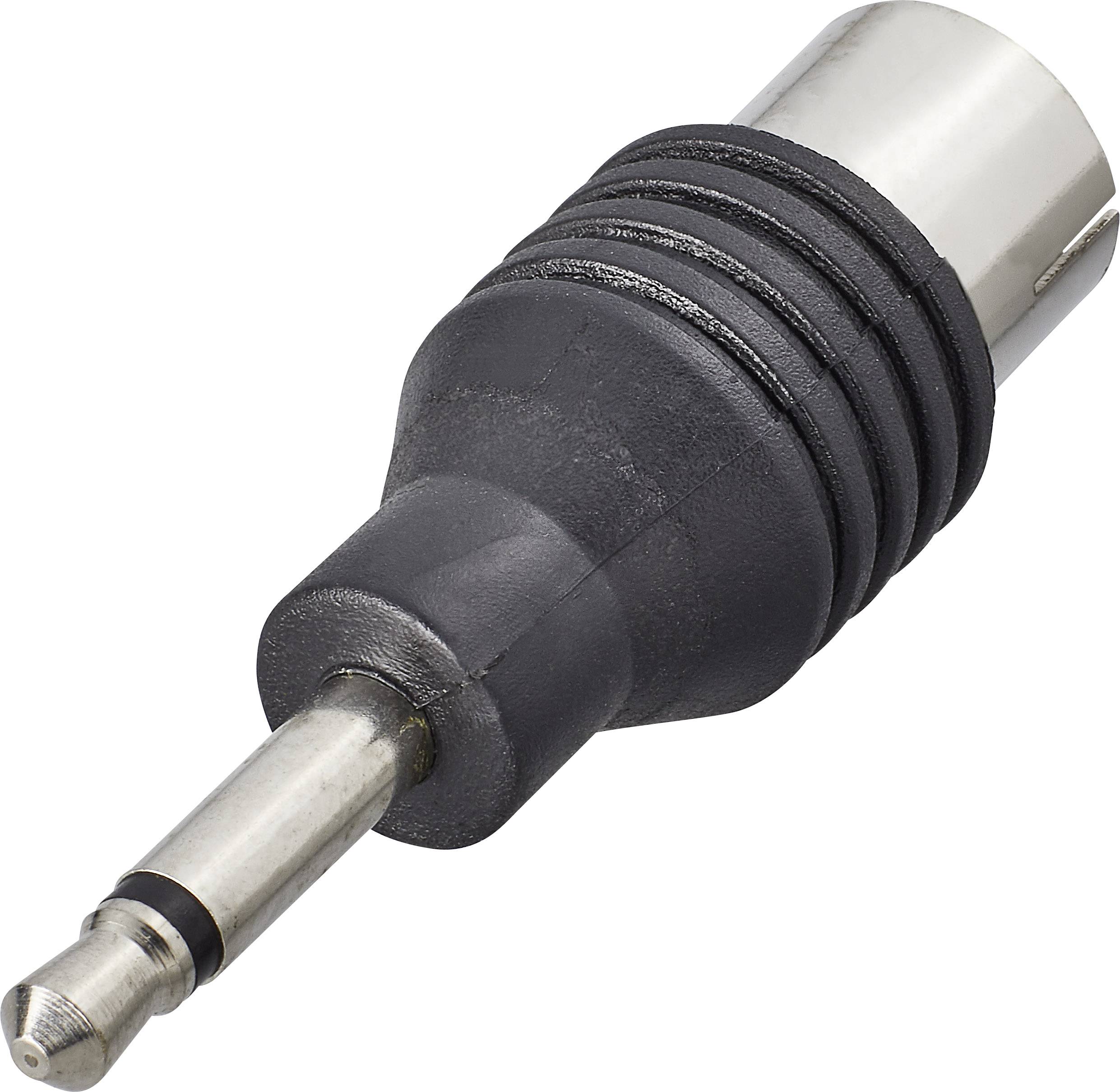 Ein Adapter mit einem 6,35-mm-Audiostecker auf der einen Seite und einer XLR-Buchse auf der anderen, zum Anschluss von Audiogeräten.