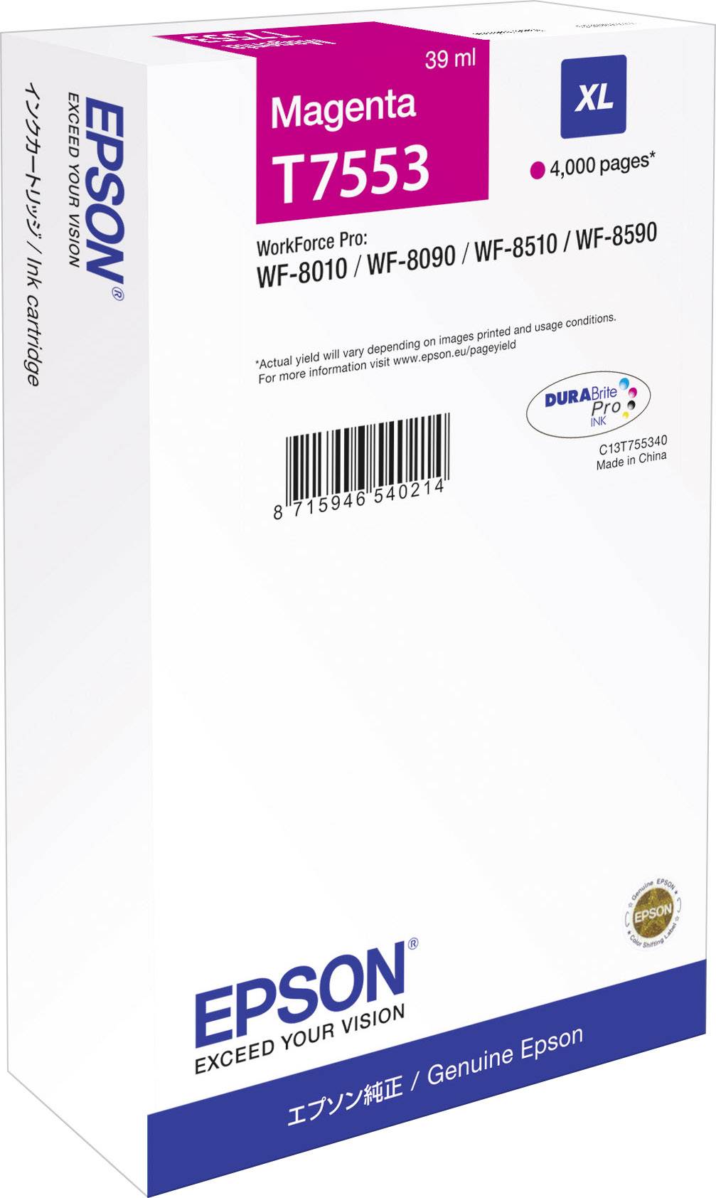 Epson T7553 - 39 ml - Größe XL - Magenta - Original - Tintenpatrone - für WorkFo
