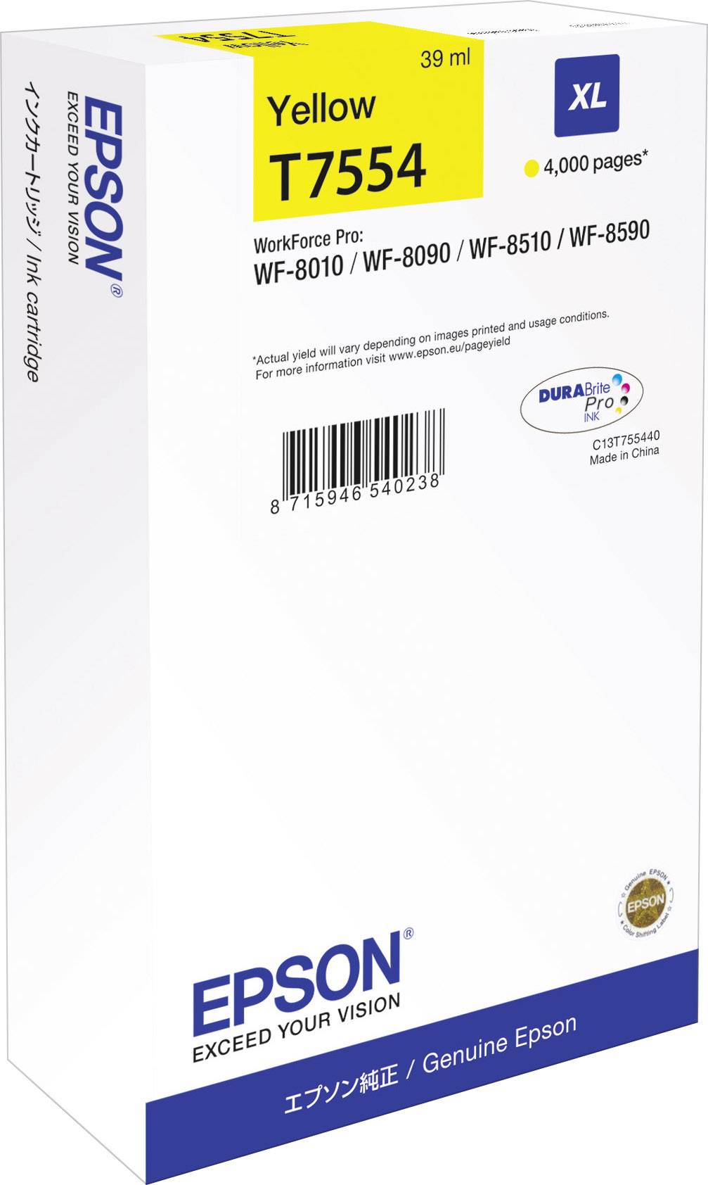Epson T7554 - 39 ml - Größe XL - Gelb - Original - Tintenpatrone - für WorkForce