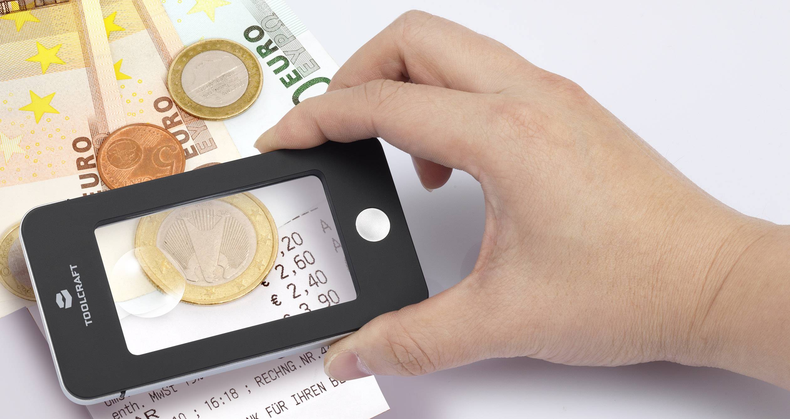 TOOLCRAFT 1400301 2/4X + 4 LED Handlupe mit LED-Beleuchtung Vergrößerungsfaktor: 2 x, 4 x