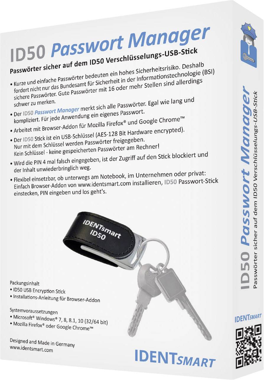 IDENTsmart USB Passwort Manager Stick ID50 PasswordSafe TOP SECRET ID050UAWITS1 voelkner