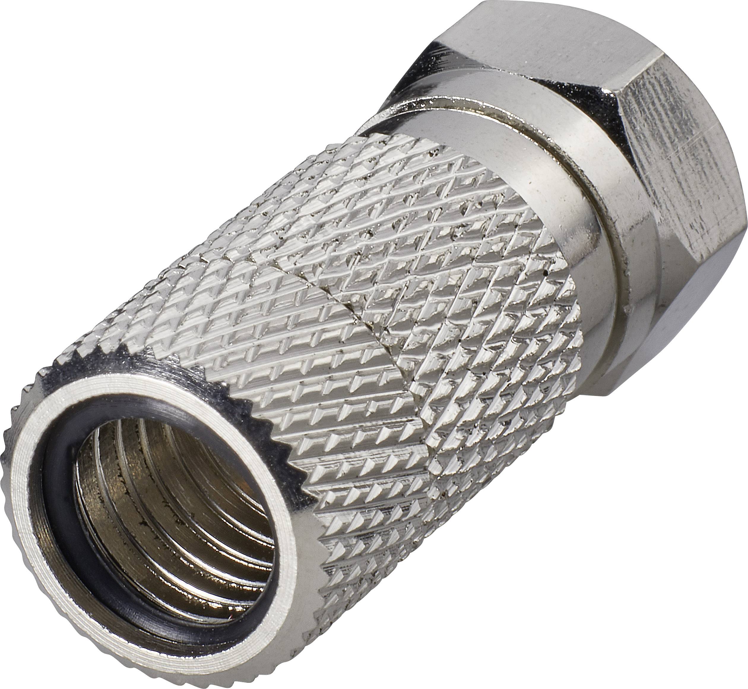Metall-Steckeradapter mit gerändelter Oberfläche für besseren Halt. Typischerweise für Koaxialkabelverbindungen verwendet.