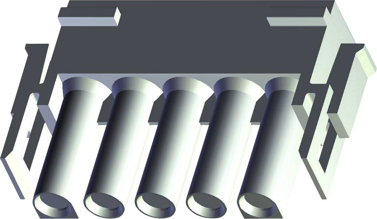 Eine schematische Darstellung eines elektrischen Steckverbinders mit fünf runden Kontaktstiften in einer Reihe.