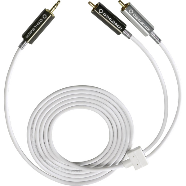 Klinke / Cinch Audio Anschlusskabel [1x Klinkenstecker 3.5 mm - 2x Cinch-Stecker] 2.00 m Weiß vergoldete Steckkontakte Oehlbach