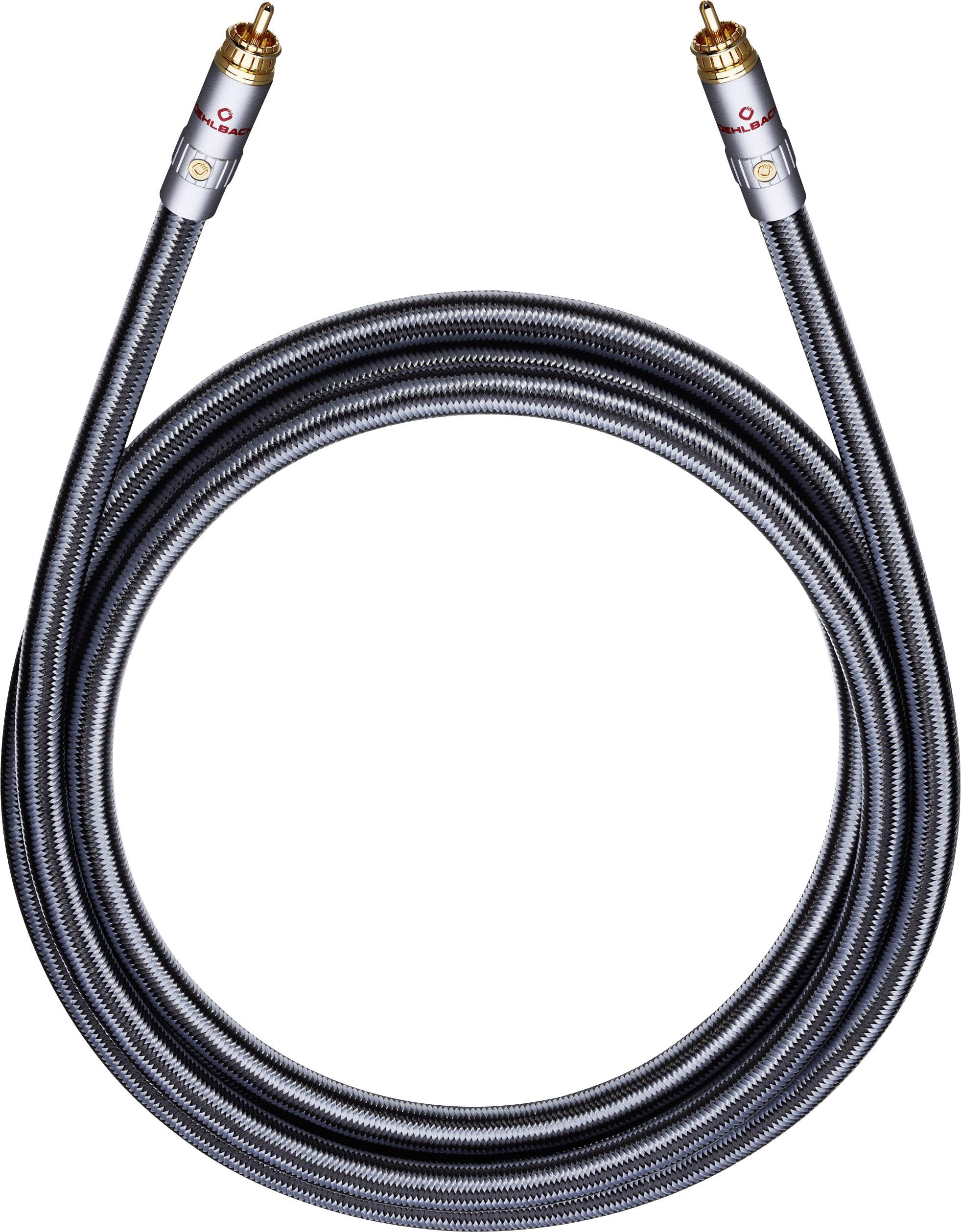 Ein schwarzes Audiokabel mit silbernen Anschlüssen und goldenen Kontakten. Es ist zu einer Schlaufe gelegt und dient der Tonübertragung.
