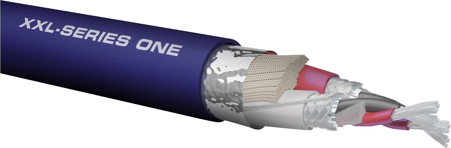 Illustration eines hochwertigen Kabels mit der Aufschrift 'XXL-Series One', zeigt die verschiedenen inneren Schichten und Materialien.