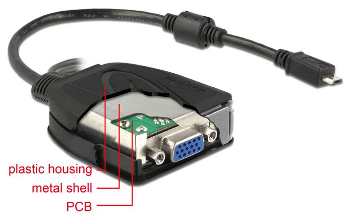 Delock 65646 USB / VGA / Klinke Adapter [1x USB 2.0 Stecker Micro-B - 1x VGA-Buchse, Klinkenbuchse 3.5 mm] Schwarz 16.00 cm