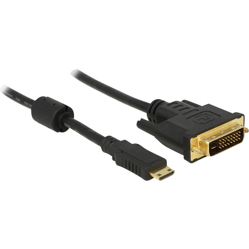Câble adaptateur Delock HDMI / DVI Fiche mâle HDMI-Mini-C, Fiche mâle DVI-D 24+1 pôles 1.00 m noir 83582 avec noyau en ferrite