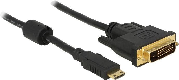 Delock HDMI / DVI Adapterkabel HDMI-Mini-C Stecker, DVI-D 24+1pol. Stecker 1.00 m Schwarz 83582 mit Ferritkern, schraubbar, vergoldete