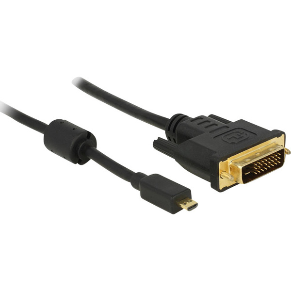 Delock HDMI / DVI Anschlusskabel 3.00 m mit Ferritkern, schraubbar, vergoldete Steckkontakte Schwarz [1x HDMI-Stecker D Micro - 1x DVI-Stecker 24+1pol