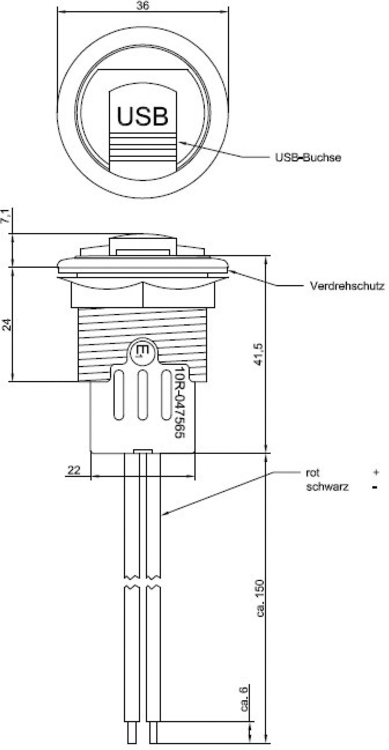 ProCar Power USB Einbausteckdose mit Deckel Belastbarkeit Strom max.=3A Passend für (Details) USB-A Steckdose 12V zu 5 V, 24V zu