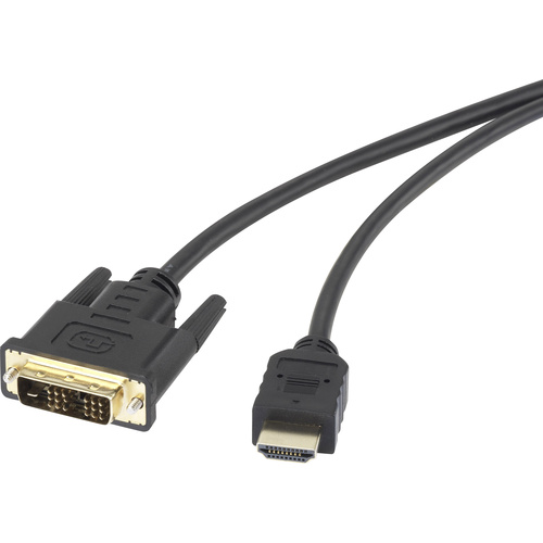 Renkforce DVI / HDMI Adapterkabel DVI-D 18+1pol. Stecker, HDMI-A Stecker 5.00m Schwarz RF-4212219 vergoldete Steckkontakte