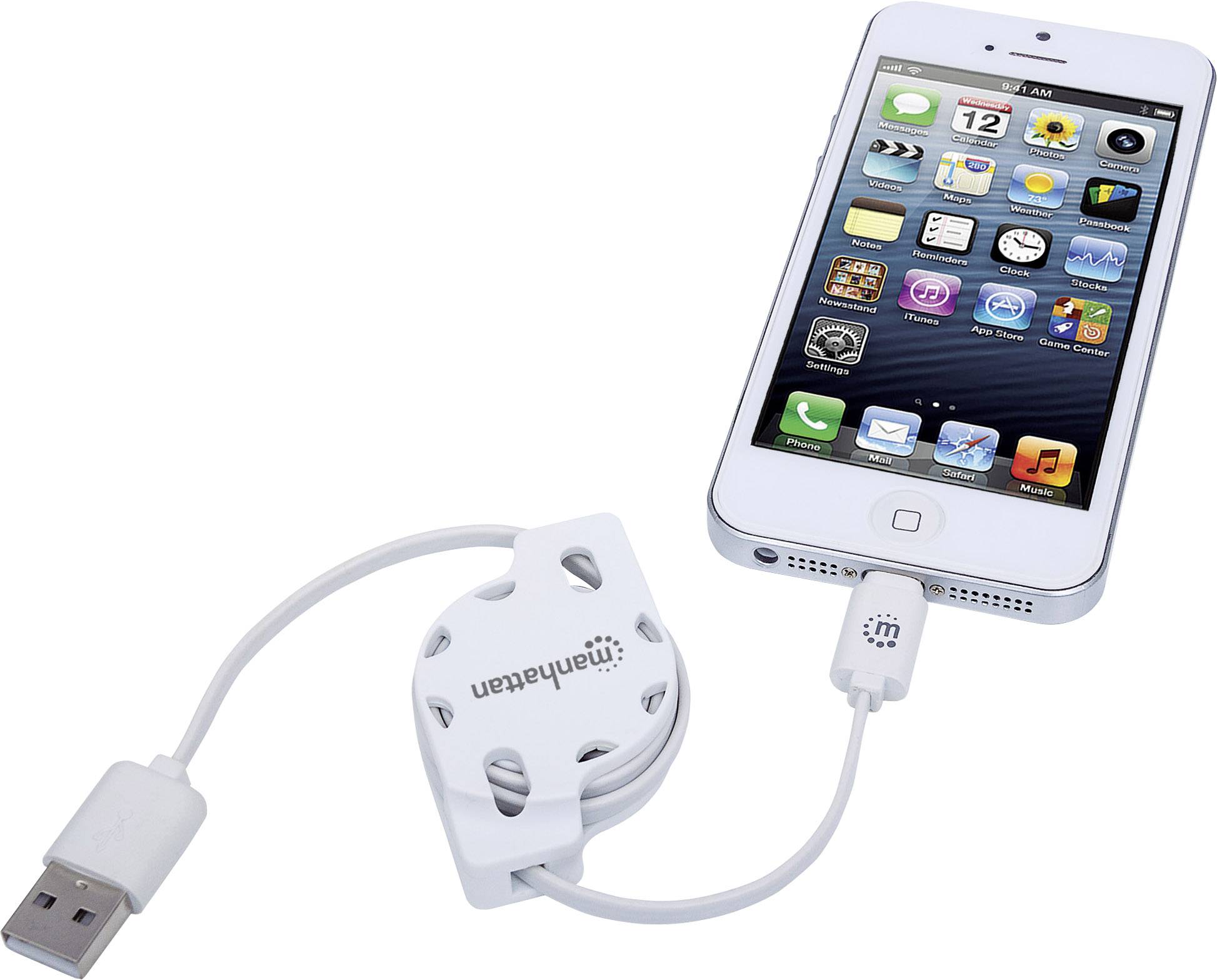 Manhattan USB-Kabel 1.00 m Weiß inkl. Aufroller 394246