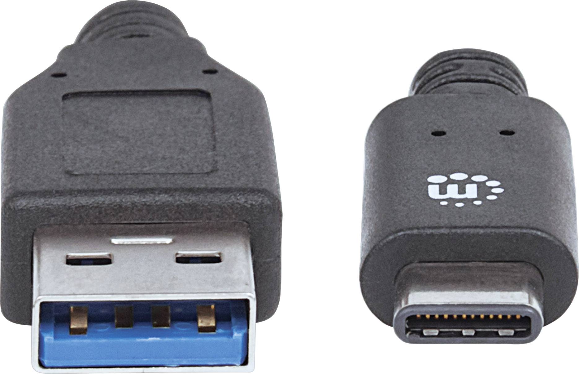 Zwei USB-Stecker sind abgebildet: ein USB-A-Stecker links und ein USB-C-Stecker rechts.
