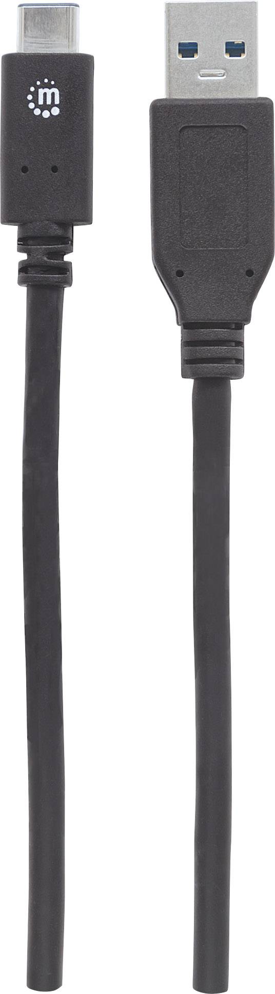 Ein schwarzes USB-Kabel mit einem USB-A-Stecker auf der einen und einem micro-USB-Stecker auf der anderen Seite.