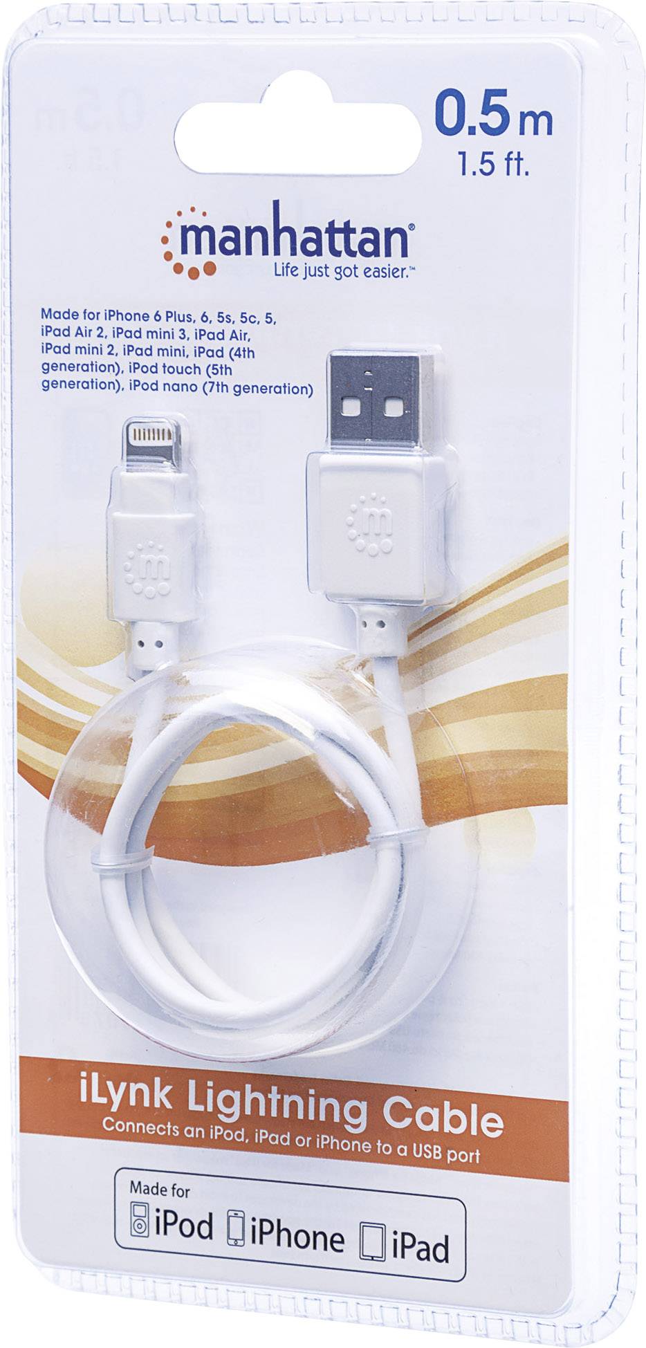 Manhattan iPad/iPhone/iPod Datenkabel/Ladekabel [1x USB 2.0 Stecker A - 1x Apple Lightning-Stecker] 1.80m Weiß