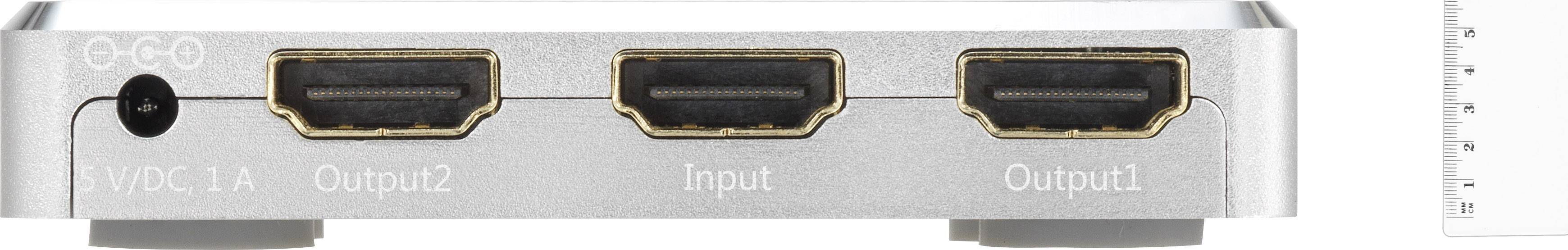 SpeaKa Professional 2 Port HDMI-Splitter mit Aluminiumgehäuse, Ultra HD-fähig 3840 x 2160 Pixel