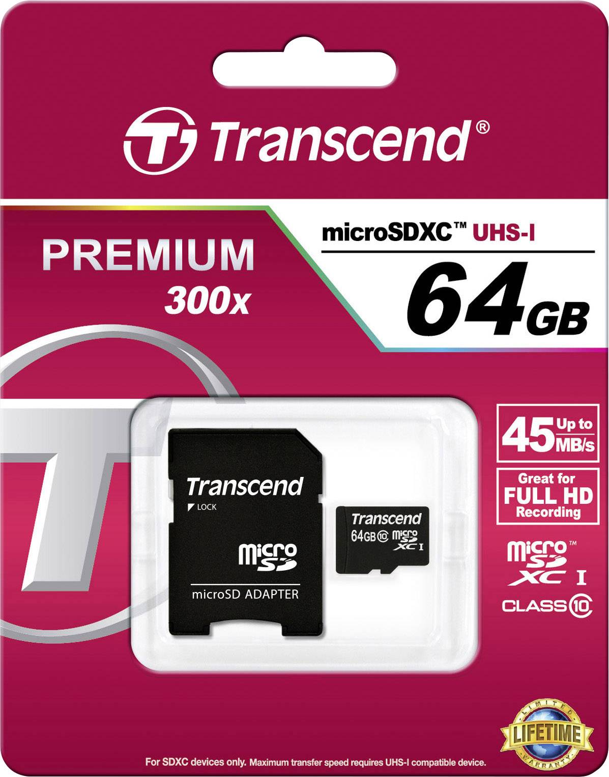 Transcend Premium microSDXC-Karte Industrial 64GB Class 10, UHS-I inkl. SD-Adapter