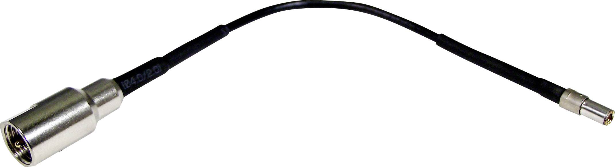 Ein Koaxialkabeladapter mit einem größeren und einem kleineren Anschluss an gegenüberliegenden Enden, geeignet für verschiedene Geräteverbindungen.