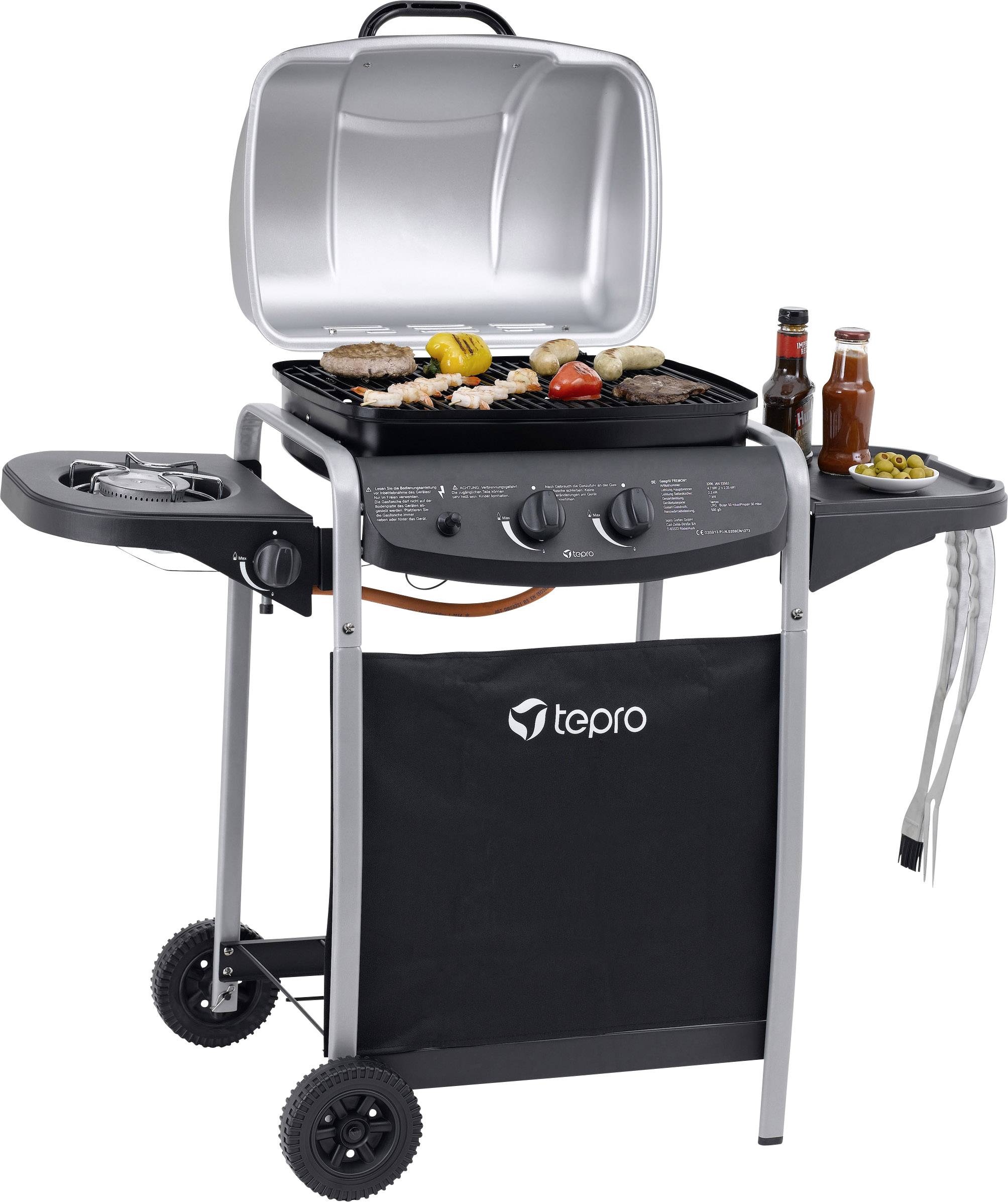Tepro Garten Fremont Grillwagen Gas-Grill 2 Brenner Schwarz, Silber