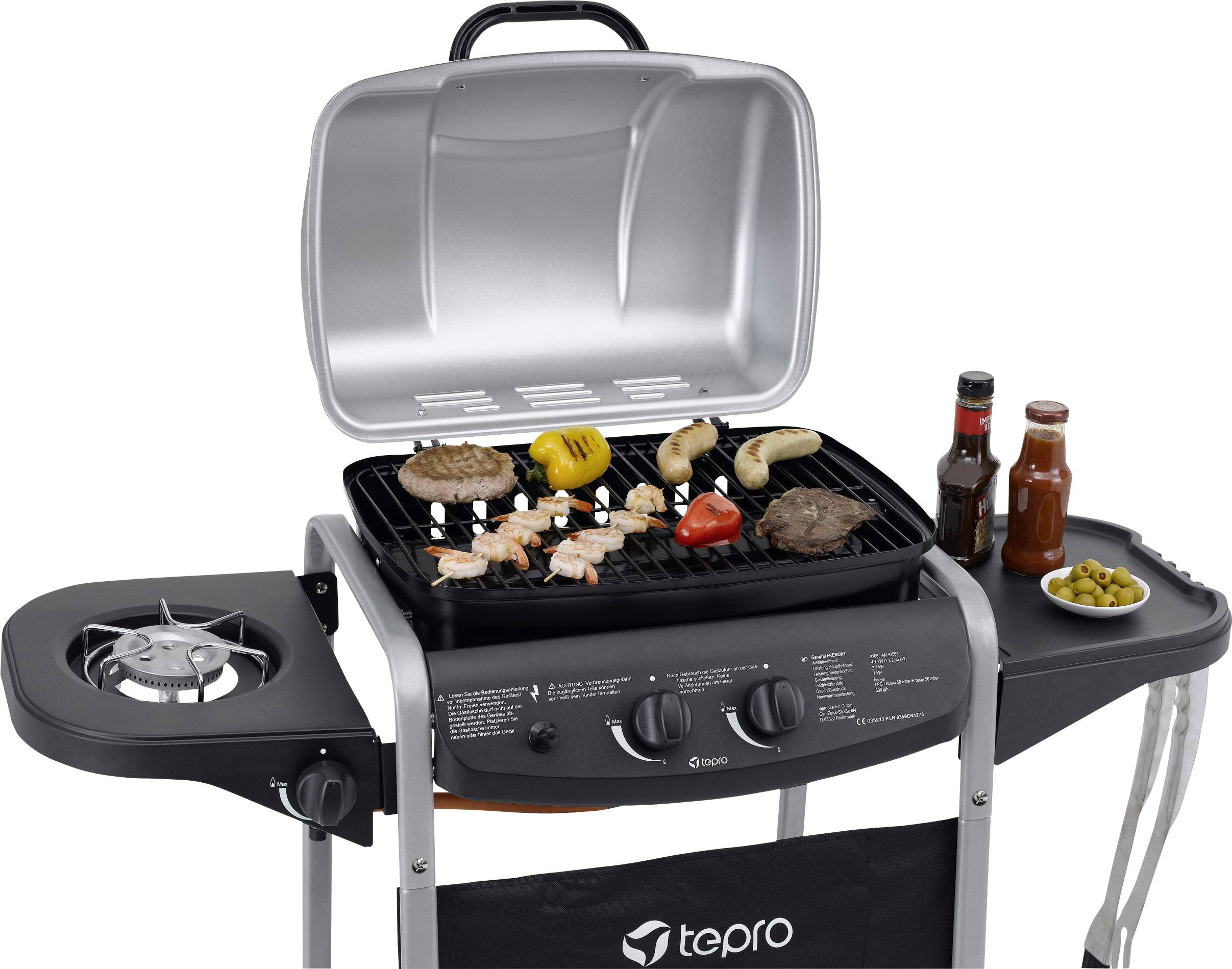 Tepro Garten Fremont Grillwagen Gas-Grill 2 Brenner Schwarz, Silber
