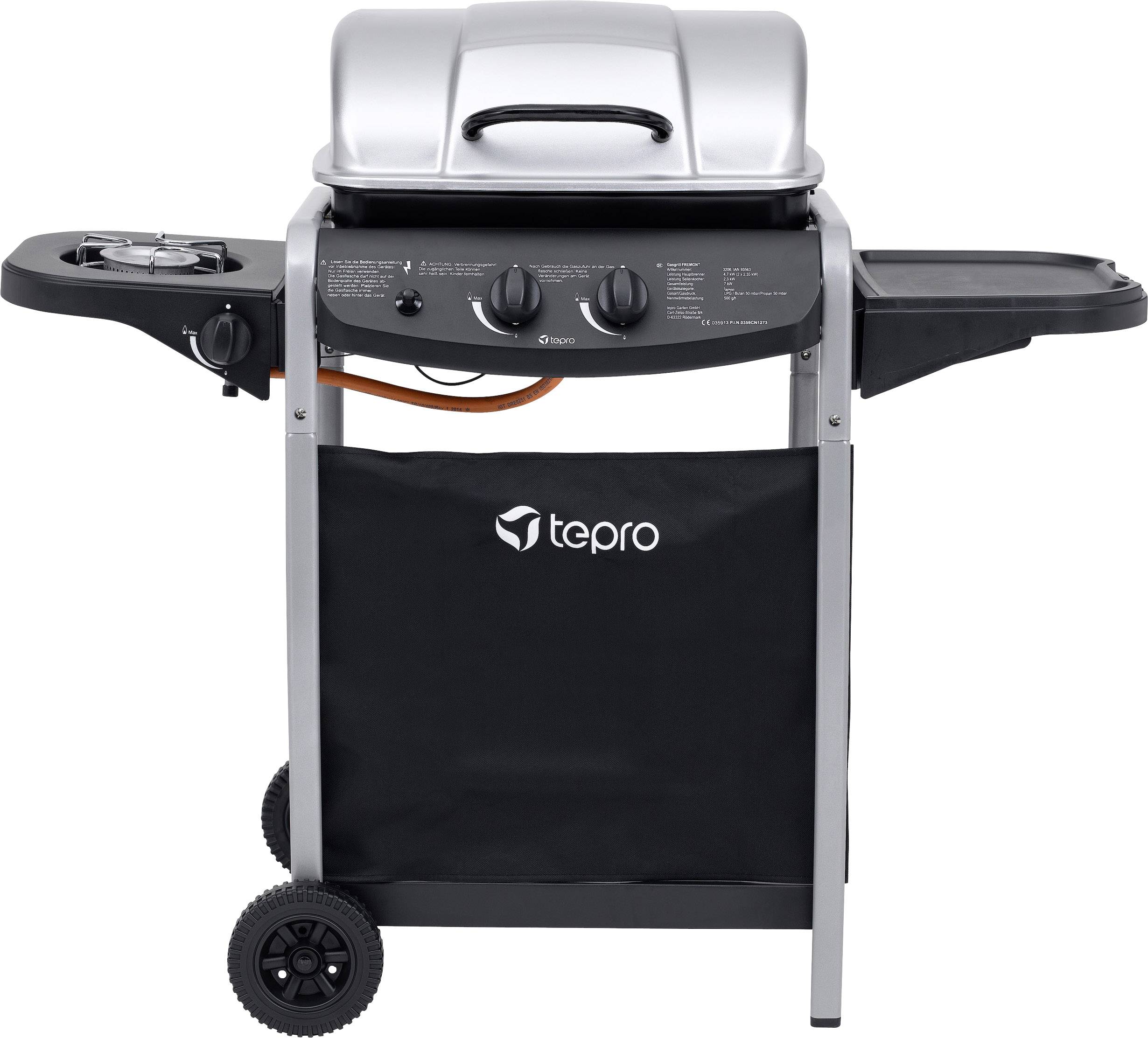 tepro Garten Fremont Grillwagen Gas-Grill 2 Brenner Schwarz, Silber