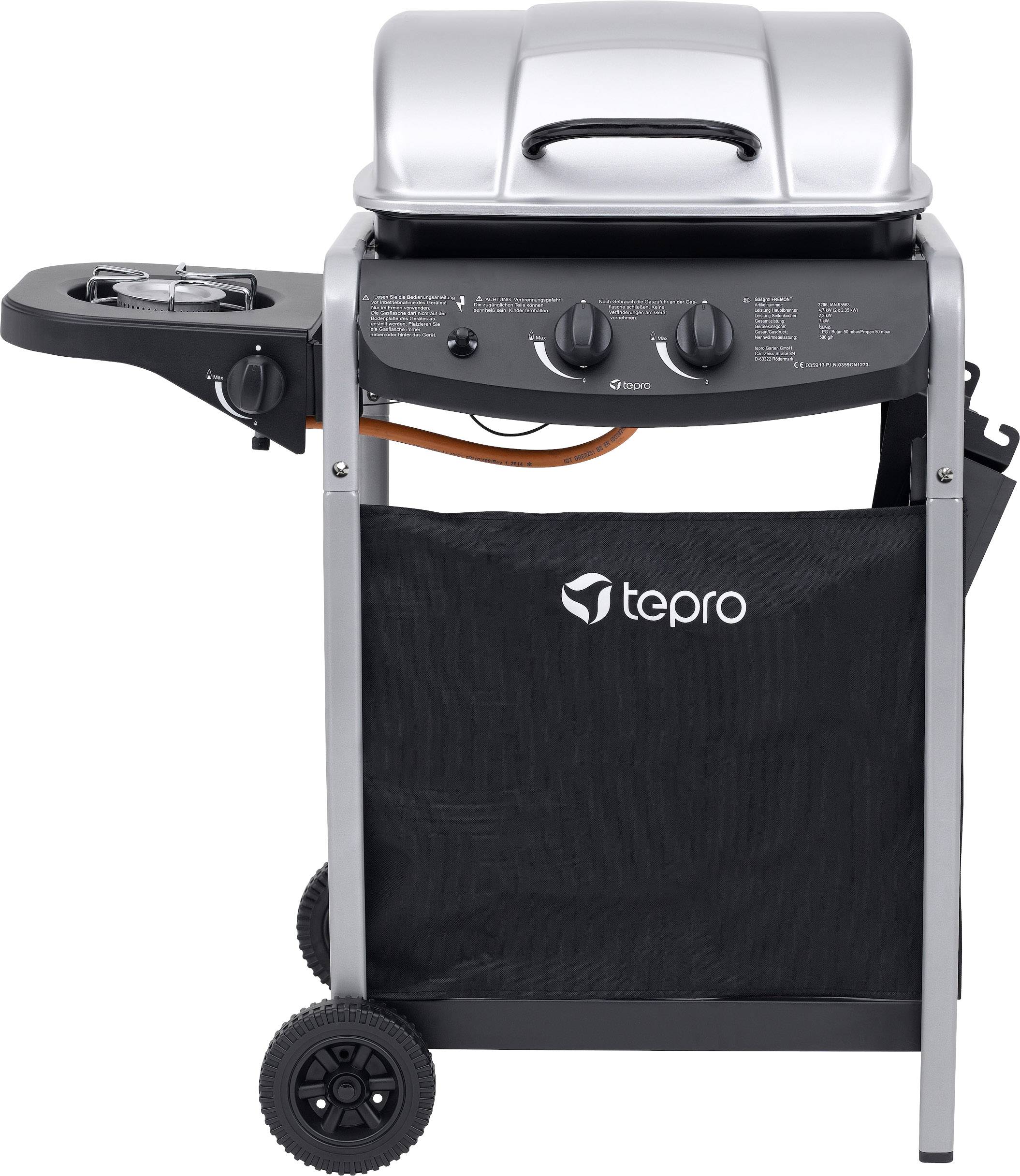 Tepro Garten Fremont Grillwagen Gas-Grill 2 Brenner Schwarz, Silber