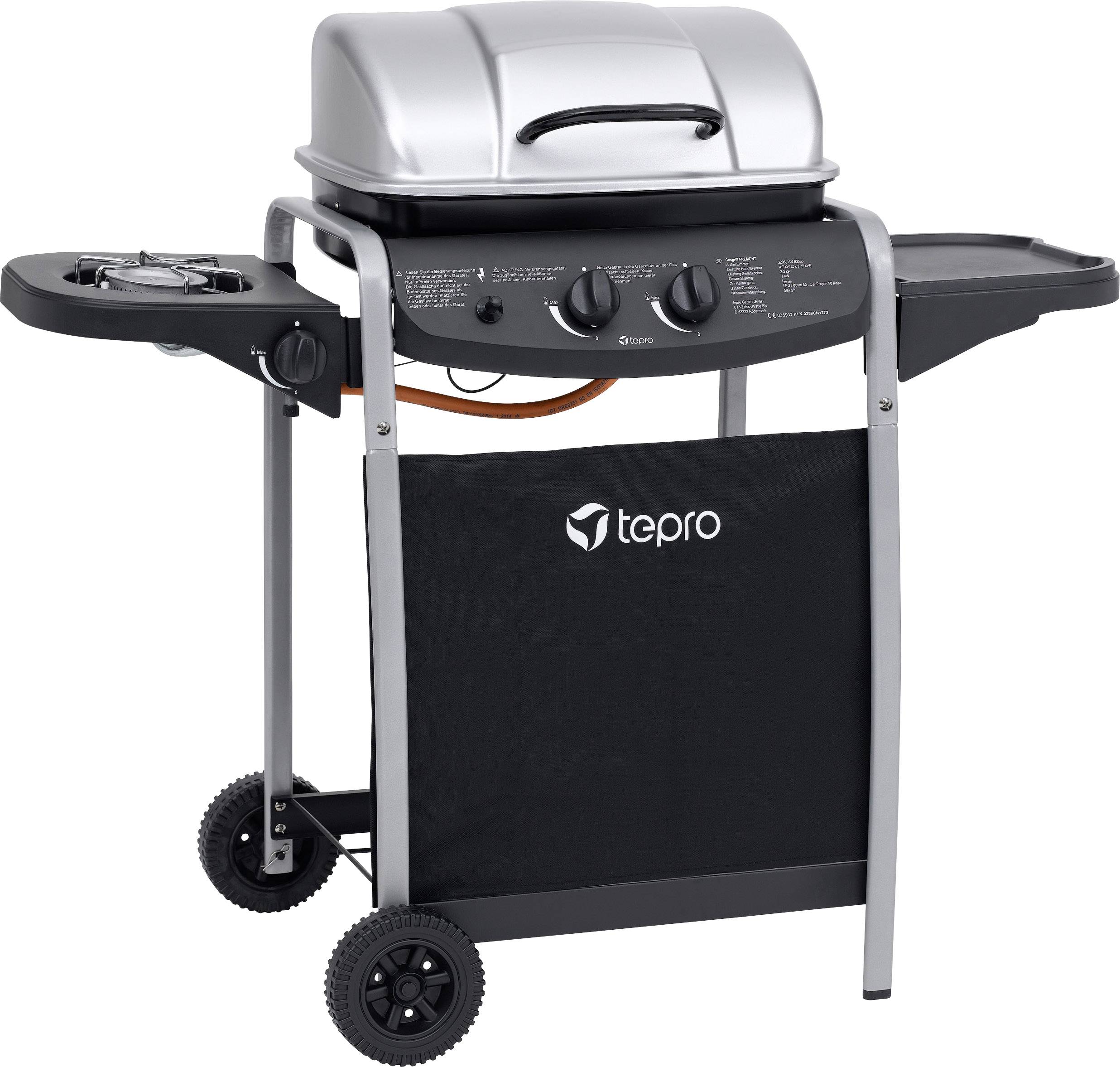 Tepro Garten Fremont Grillwagen Gas-Grill 2 Brenner Schwarz, Silber