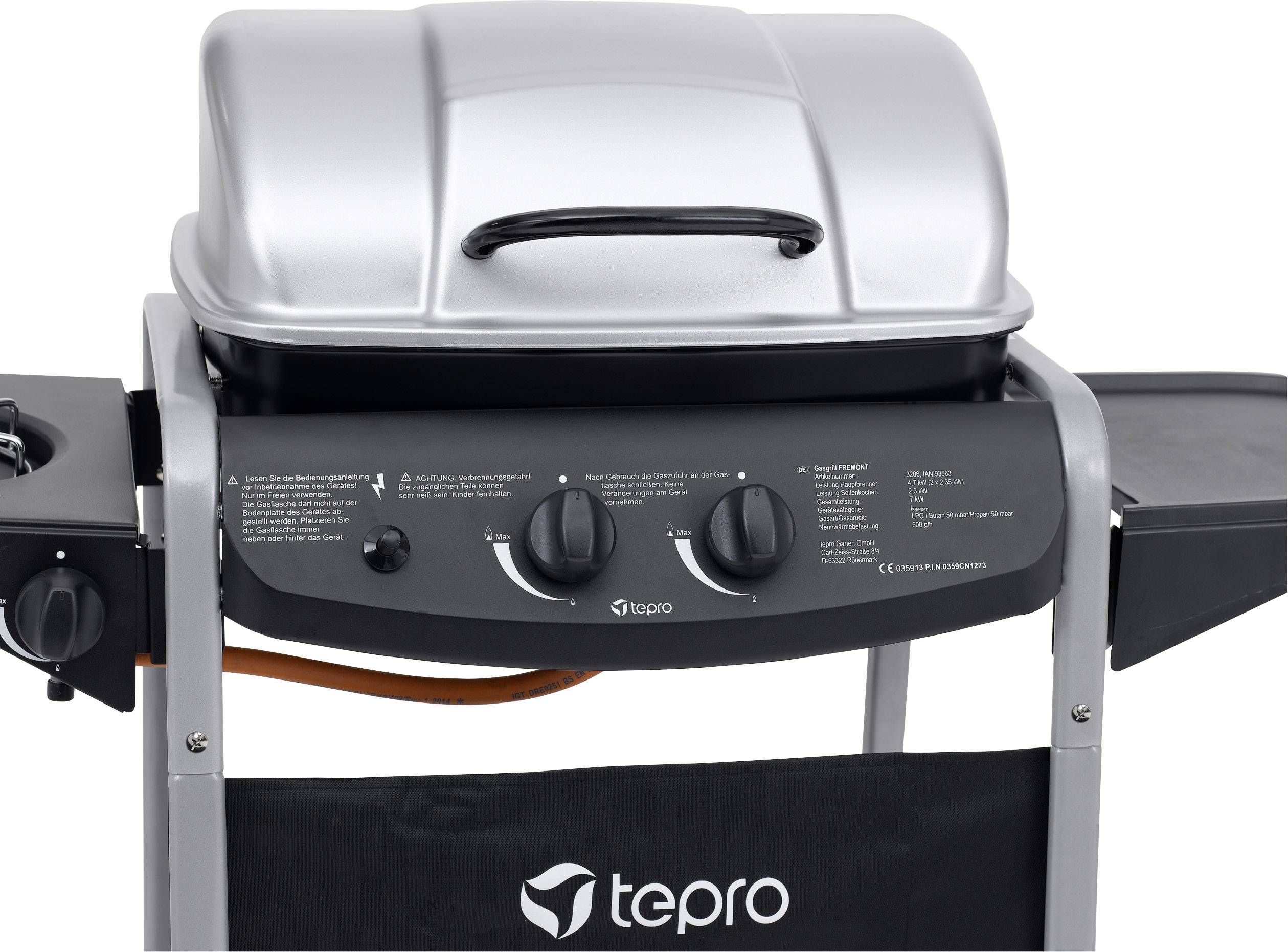 Tepro Garten Fremont Grillwagen Gas-Grill 2 Brenner Schwarz, Silber