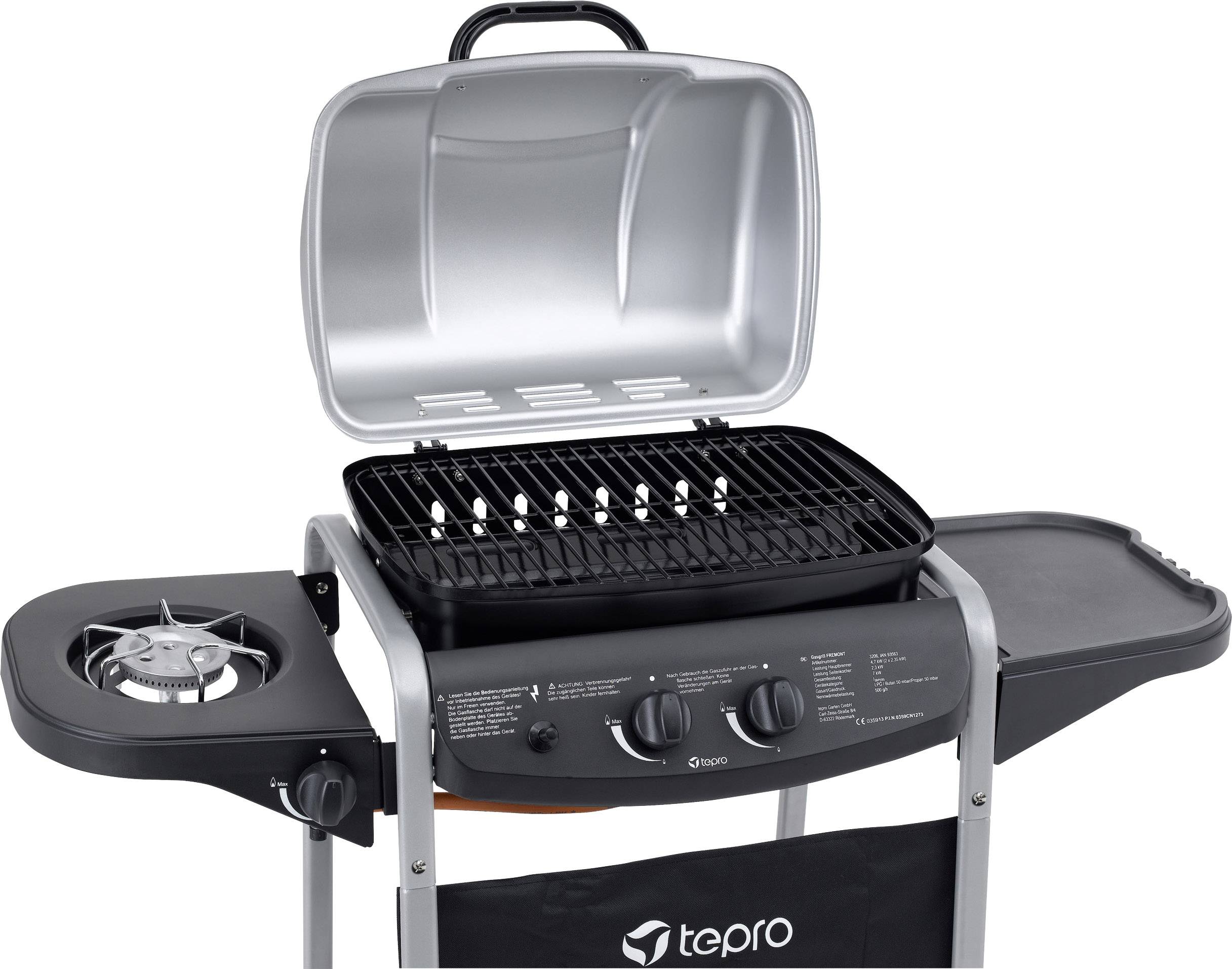 Tepro Garten Fremont Grillwagen Gas-Grill 2 Brenner Schwarz, Silber