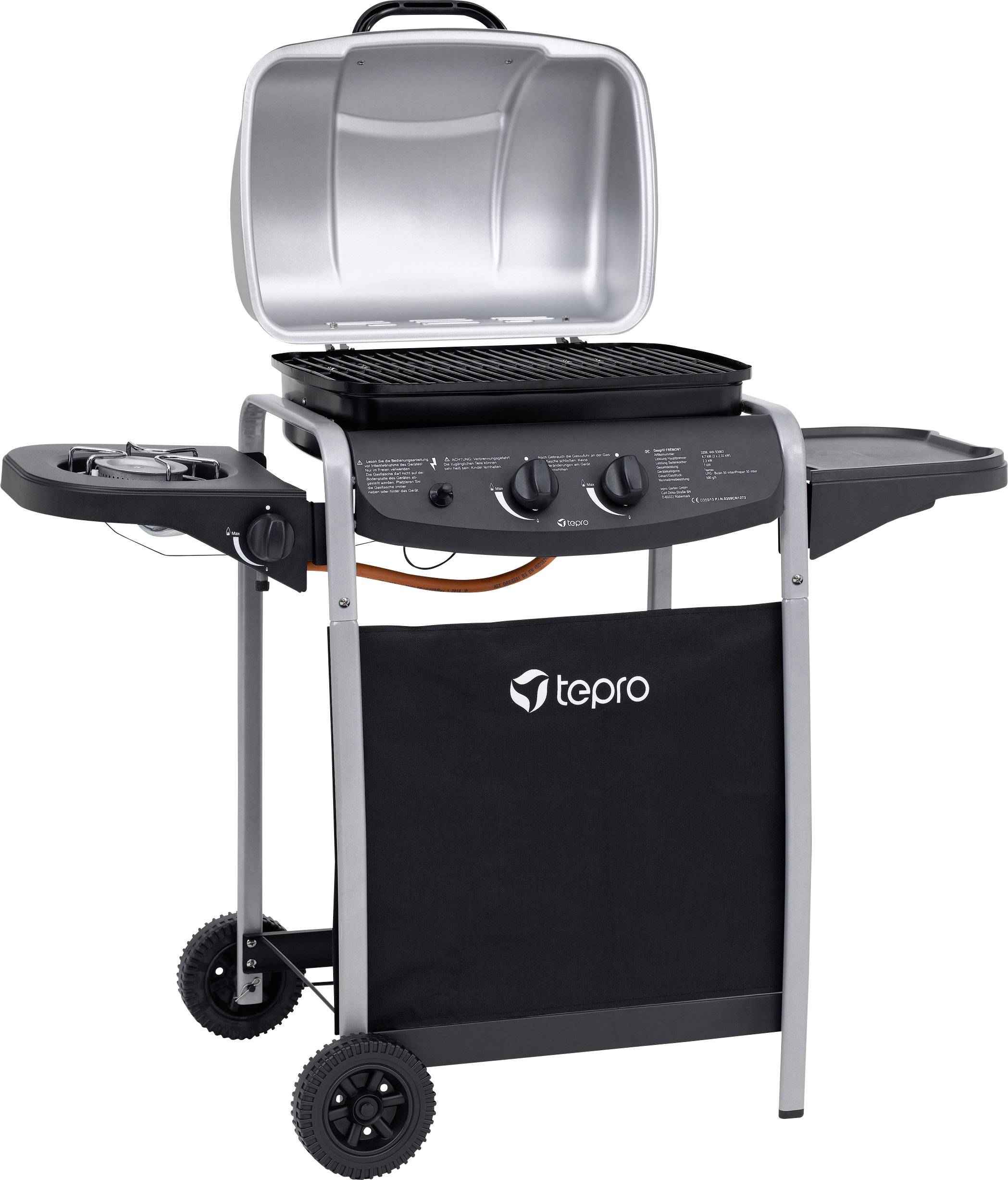 Tepro Garten Fremont Grillwagen Gas-Grill 2 Brenner Schwarz, Silber