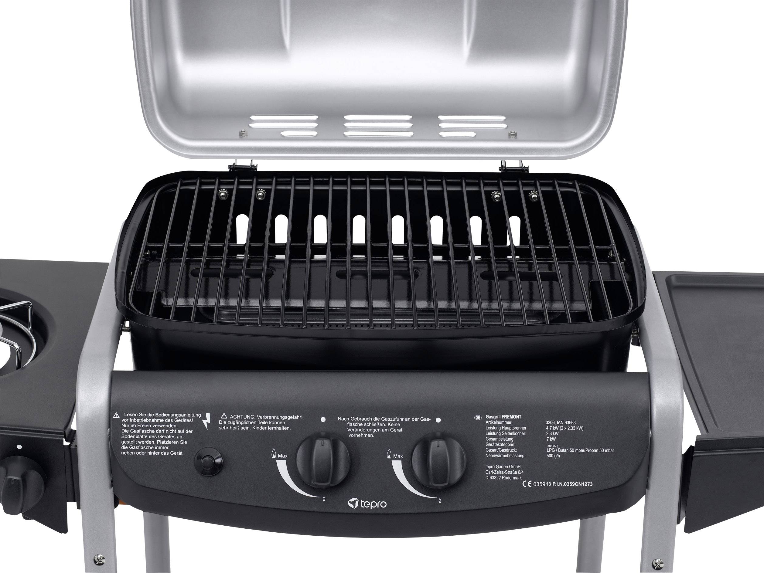 Tepro Garten Fremont Grillwagen Gas-Grill 2 Brenner Schwarz, Silber