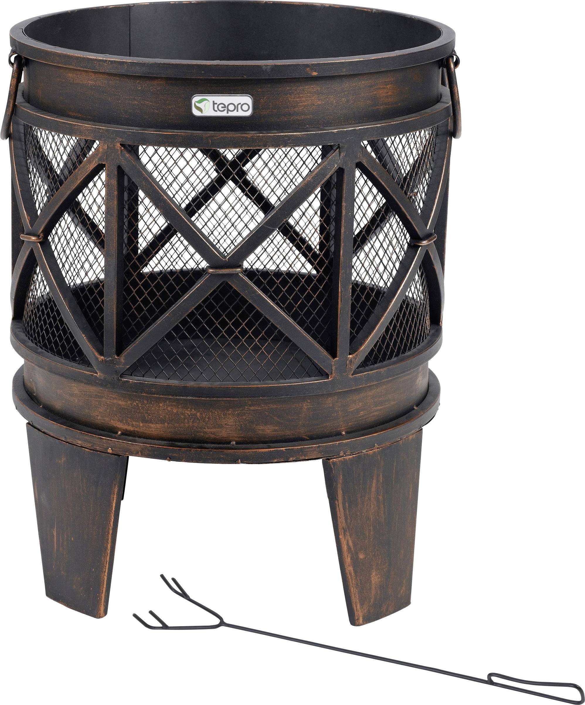 tepro Garten Gracewood Stand Feuerstelle mit Funkenschutz Grill-Fläche (Durchmesser)=400 mm Schwarz, Bronze