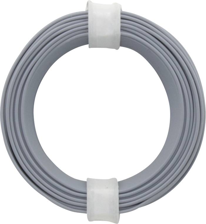 Ein graues, aufgerolltes Kabel mit weißen Endkappen liegt in einer kreisförmigen Anordnung.