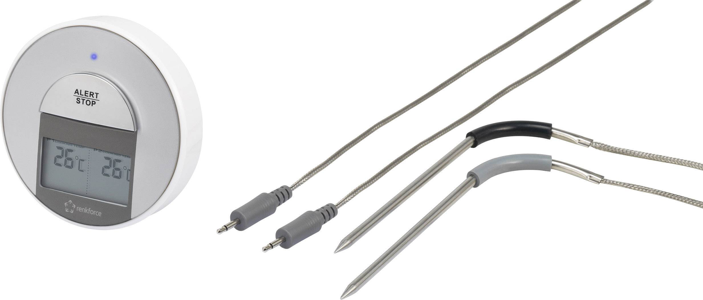 Renkforce A550 App Grill-Thermometer  Kostenlose App, Kabelsensor, Alarm, Automatisches Abschalten Soßen, Schwein, Rind, Reh, Pute, Pastöse Stoffe,