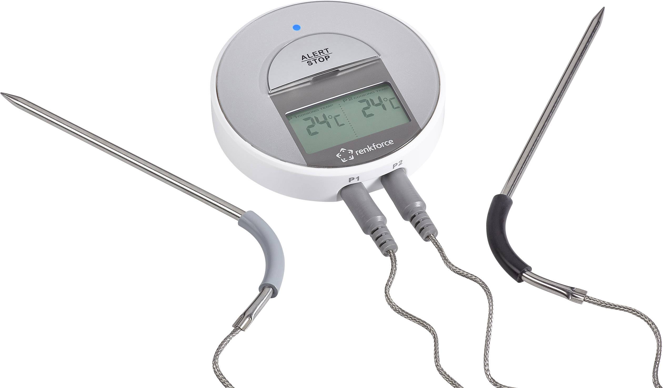 Renkforce A550 App Grill-Thermometer  Kostenlose App, Kabelsensor, Alarm, Automatisches Abschalten Soßen, Schwein, Rind, Reh, Pute, Pastöse Stoffe,