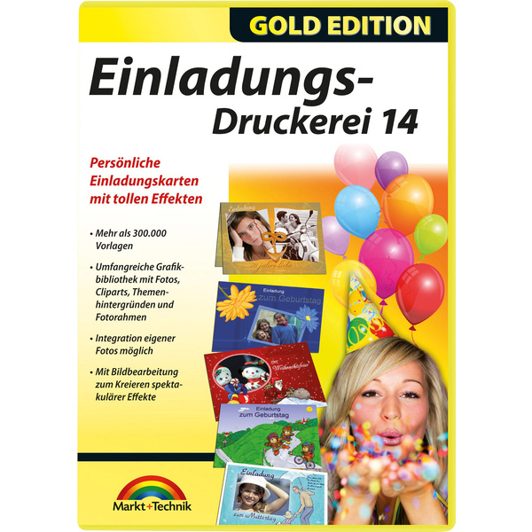 Markt & Technik Einladungs Druckerei 14 Gold Edition Vollversion, 1 Lizenz Windows Vorlagenpaket