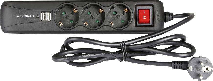 Adam Hall 8747S3USB Steckdosenleiste mit Schalter 3fach Schwarz Schutzkontakt 1 St.