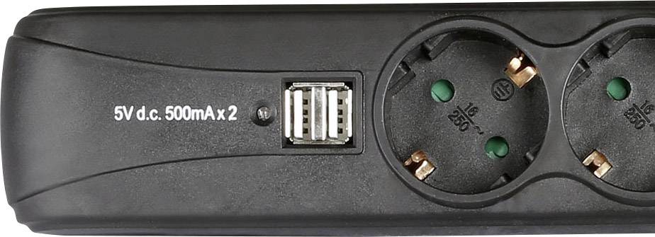 Adam Hall 8747S3USB Steckdosenleiste mit Schalter 3fach Schwarz Schutzkontakt 1 St.