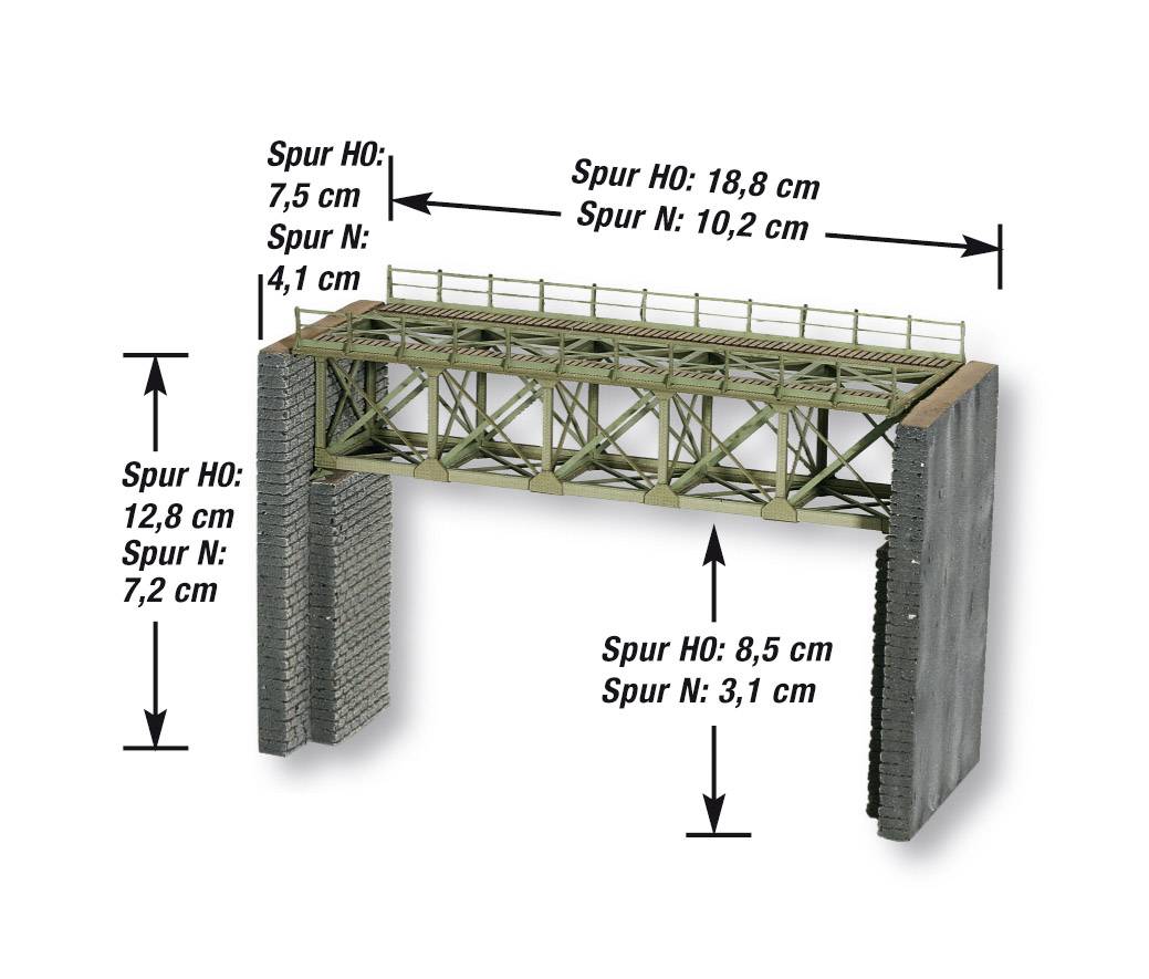NOCH 0067010 H0 Stahlbrücke 1gleisig (L x B x H) 188 x 75 x 128mm