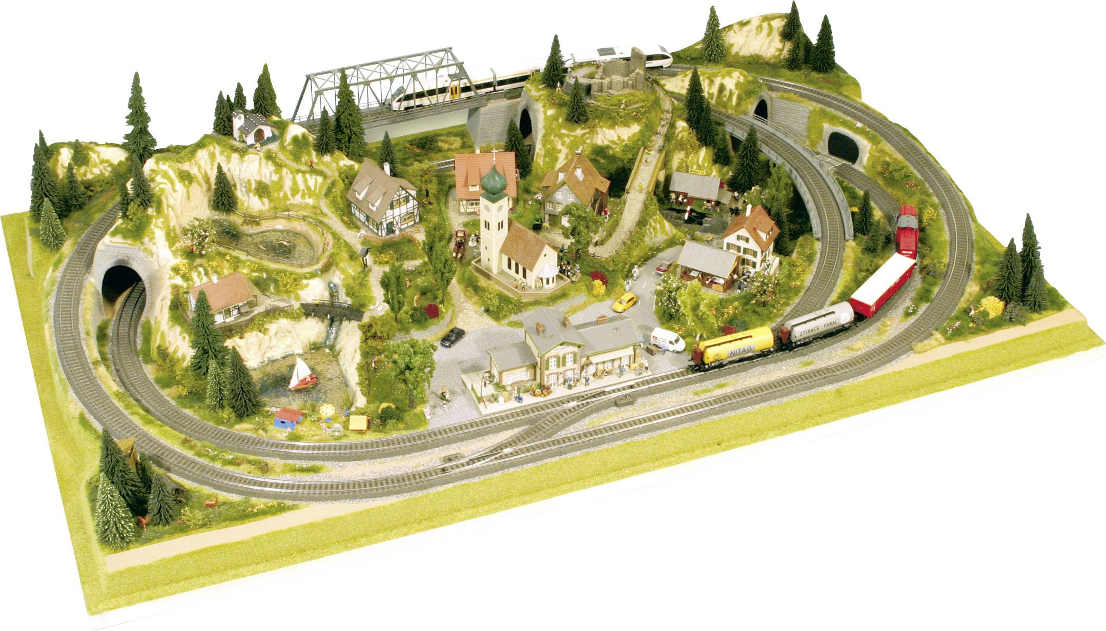 NOCH 81710 H0, TT Fertiggelände zentral Schönmühlen H0 Märklin C-Gleis (mit Bettung), H0 Märklin K-Gleis (ohne Bettung), H0