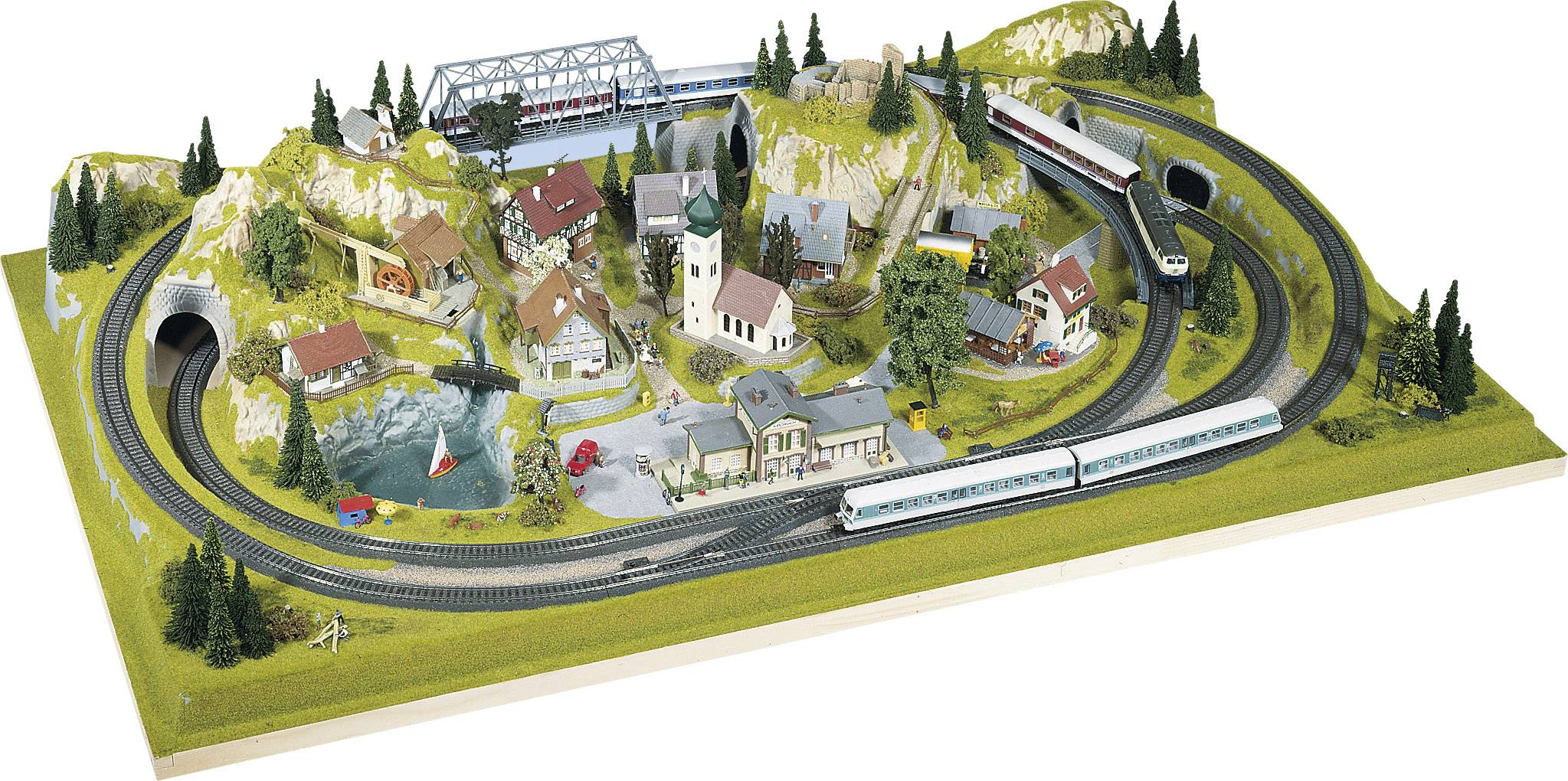 NOCH 81710 H0, TT Fertiggelände zentral Schönmühlen H0 Märklin C-Gleis (mit Bettung), H0 Märklin K-Gleis (ohne Bettung), H0