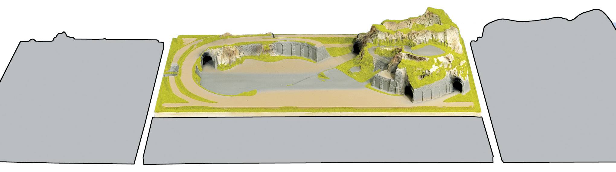 NOCH 0083870 N Fertiggelände zentral Staufen N Arnold Gleis, N Fleischmann piccolo (mit Bettung), N Minitrix Gleis