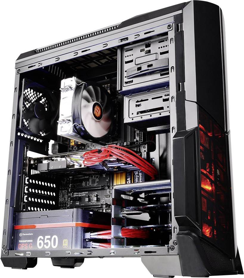 Thermaltake Versa N21 Midi-Tower PC-Gehäuse Schwarz 1 vorinstallierter Lüfter, Seitenfenster, Werkzeugfreie Festplatteninstallation