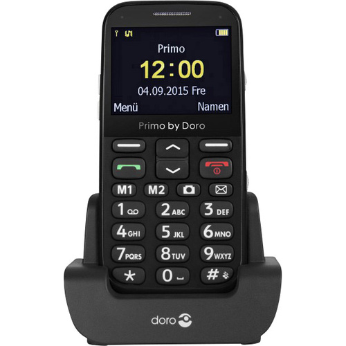Téléphone portable pour séniors Primo by DORO 366 avec station de charge, Touche SOS noir