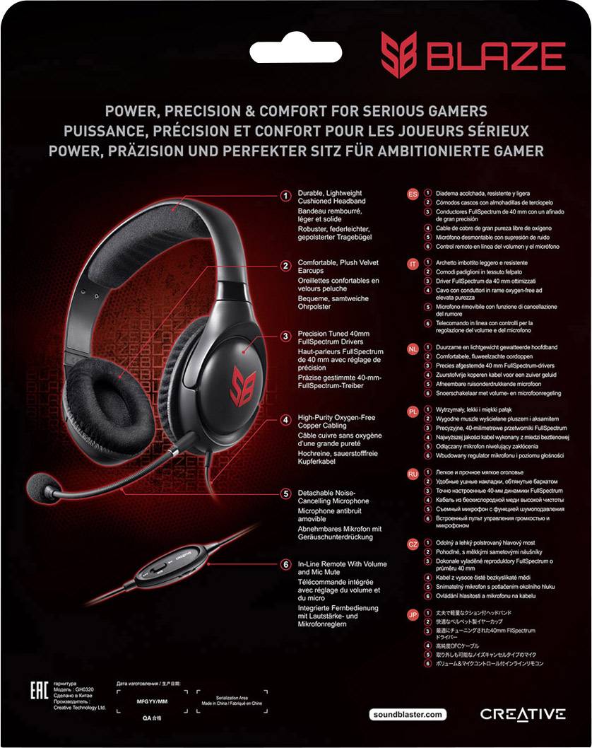 Creative Sound Blaster Blaze Over Ear Headset kabelgebunden Stereo Schwarz, Rot Mikrofon-Rauschunterdrückung Lautstärkeregelung, Mikrofon-Stummscha