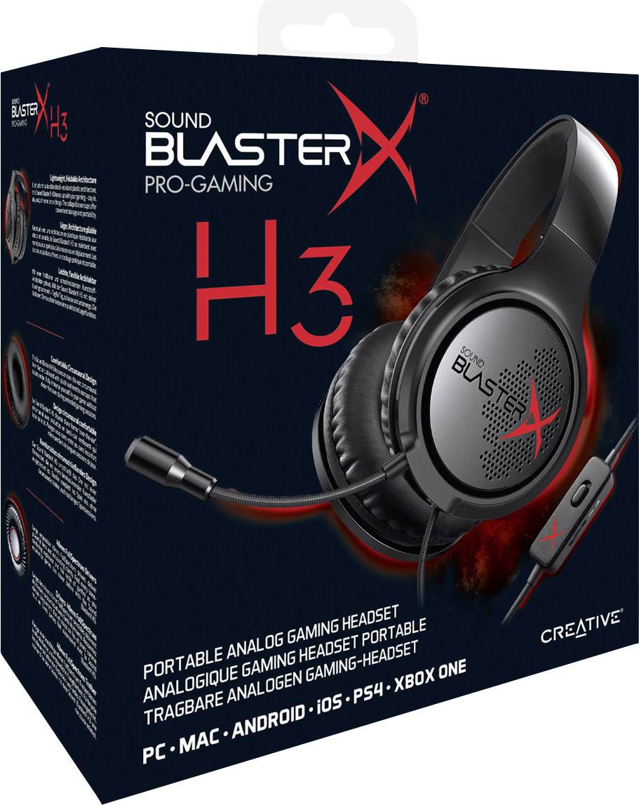 Sound BlasterX H3 Over Ear Headset kabelgebunden Stereo Schwarz, Rot Mikrofon-Rauschunterdrückung, Noise Cancelling Gaming