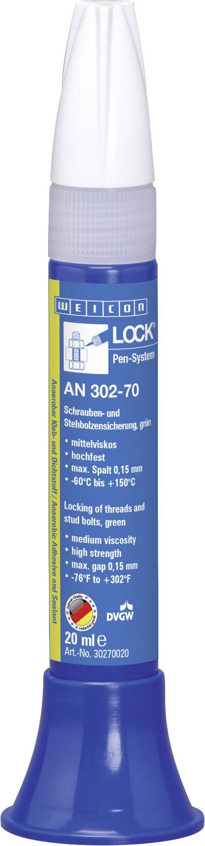 Loctite AN 302-70 Schraubensicherung in 20 ml Flasche, geeignet für Gewinde und Bolzen, widersteht Temperaturen bis 150°C.