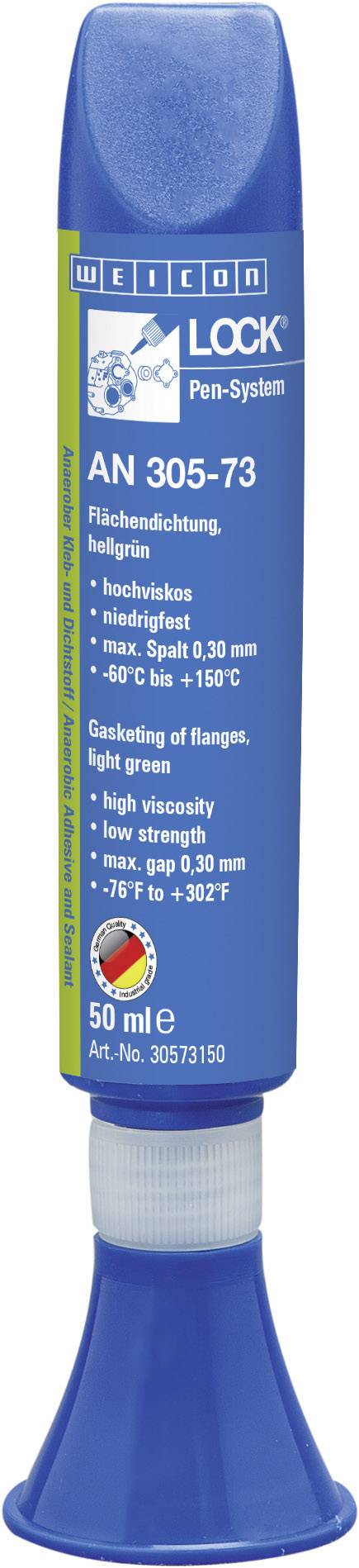Kleine blaue Flasche mit der Aufschrift 'WEIDON LOCK Pen System AN 305-73', verwendet zur Flächendichtung. Enthält Produktinformationen.
